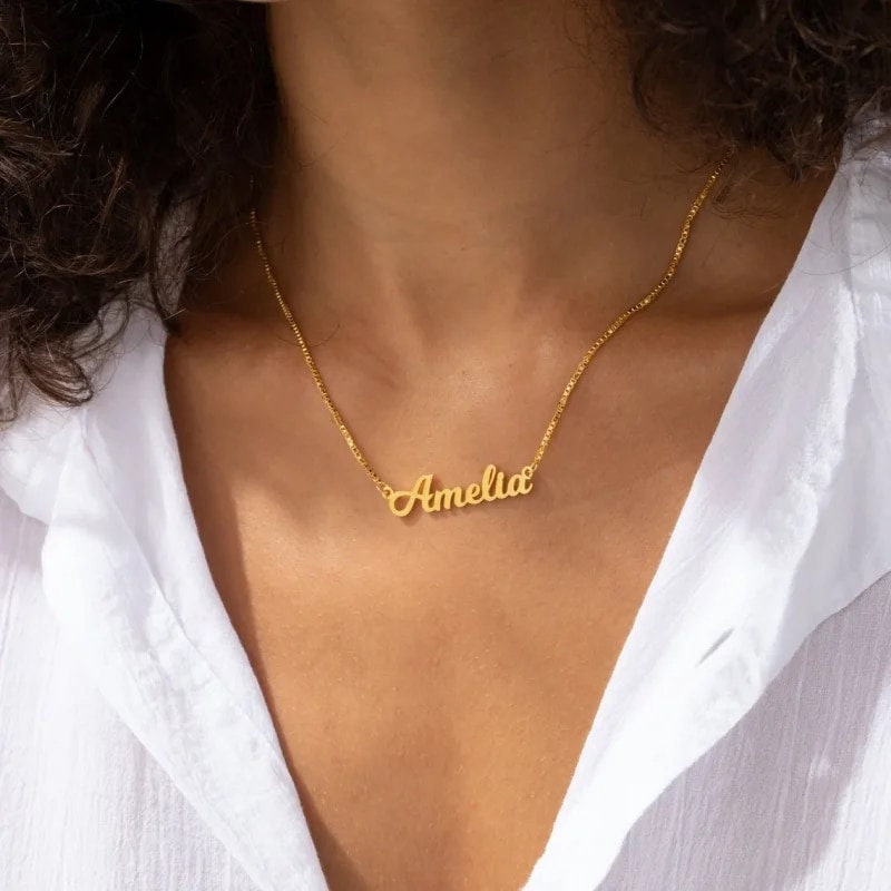 18K Gold Plated Personalized Name Necklace, Customized Name Necklace Handcrafted Custom Jewelry, Nameplate Pendant Gifts For Mom, For Her