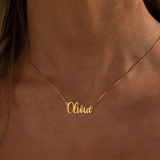 18K Gold Plated Personalized Name Necklace, Customized Name Necklace Handcrafted Custom Jewelry, Nameplate Pendant Gifts For Mom, For Her