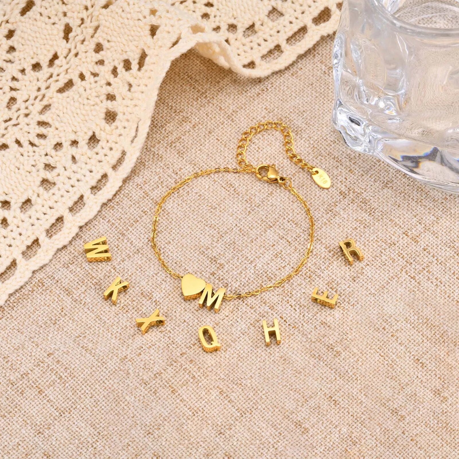 18K Gold Plated Personalized Initial Tiny Letter Bracelet Customized A-Z Bangle Custom Bracelet Jewelry Dainty Minimalist Handmade Jewelry