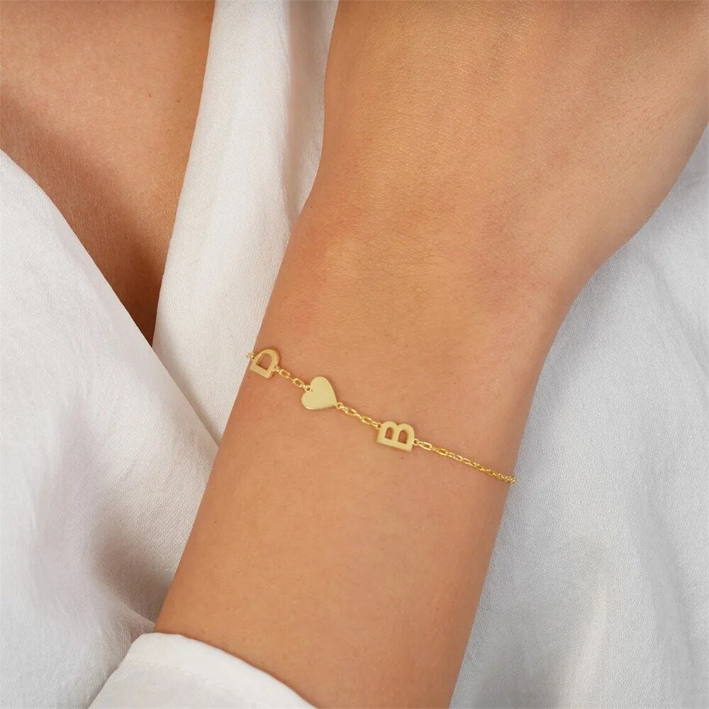 18K Gold Plated Personalized Initial Letter Bracelet Custom Name Jewelry Tiny Initial Bracelet Customized Jewelry Gift, Letter Charm Bangle