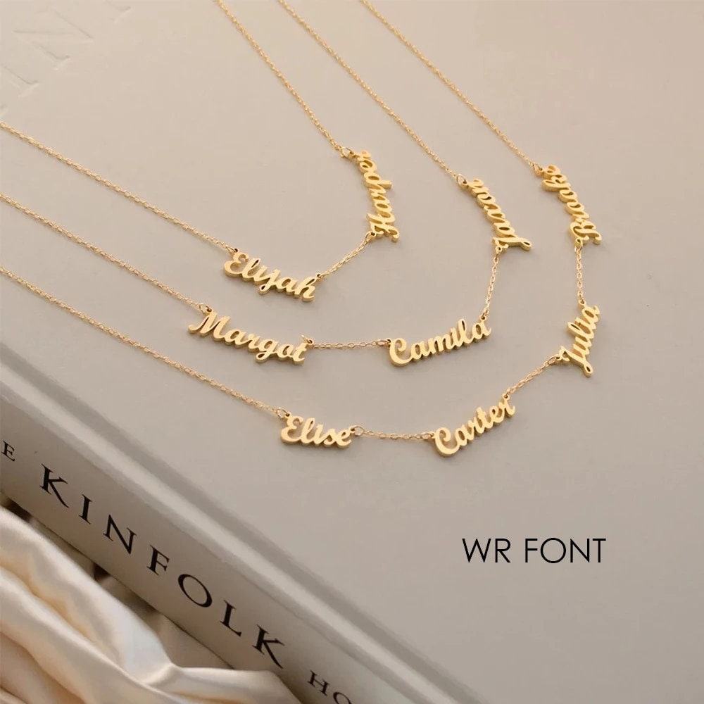 18K Gold Plated Personalized Multiple Name Necklace, Customized Name Necklace Handcrafted Custom Jewelry Nameplate Pendant, Gift For Her