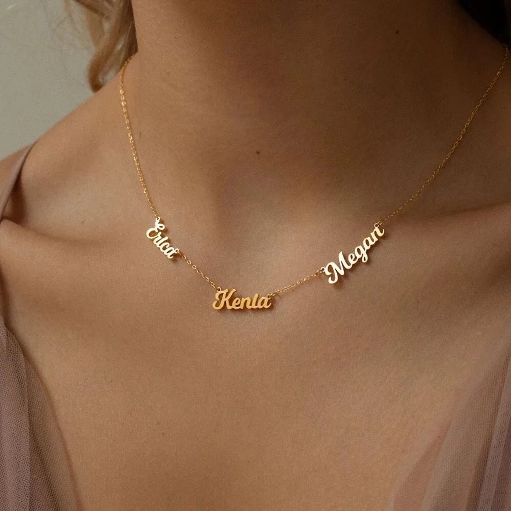 18K Gold Plated Personalized Multiple Name Necklace, Customized Name Necklace Handcrafted Custom Jewelry Nameplate Pendant, Gift For Her