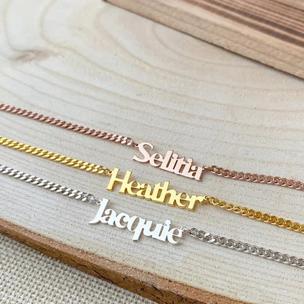 18K Gold Plated Personalized Name Necklace, Customized Name Necklace Handcrafted Custom Jewelry, Nameplate Pendant Gifts For Mom, For Her