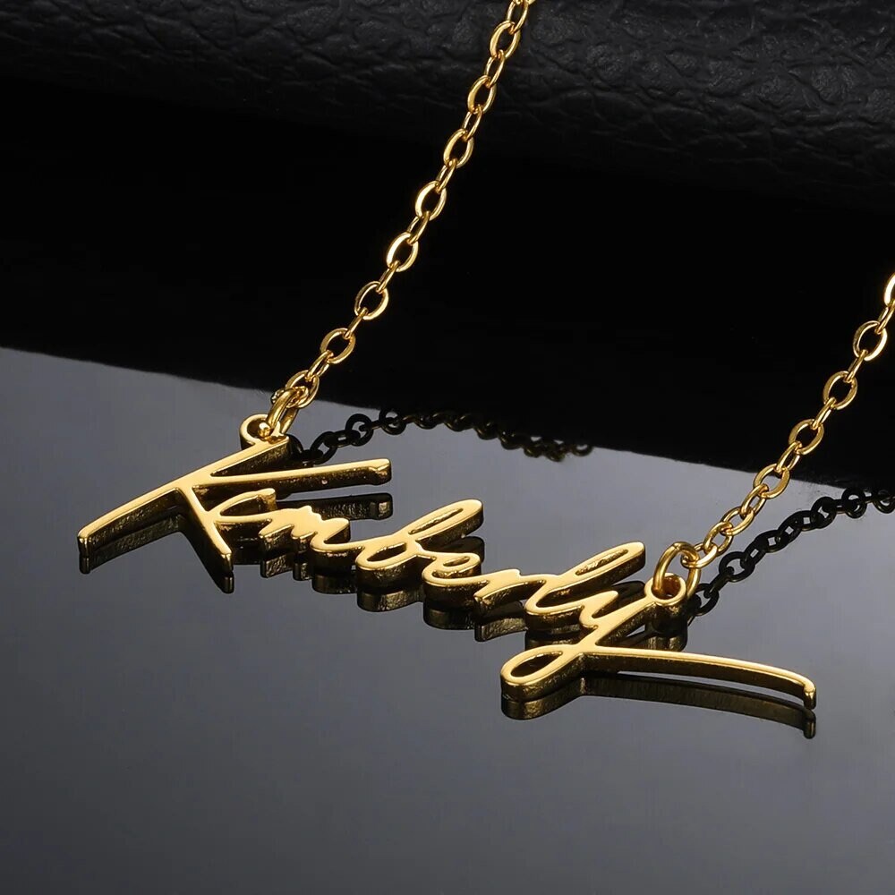 18K Gold Plated Personalized Name Necklace Customized Handwriting Font Name Necklace Handcraft Custom Jewelry Nameplate Pendant Gift For Her