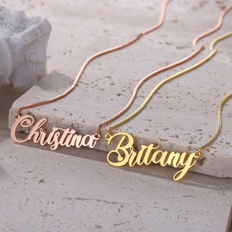 18K Gold Plated Personalized Name Necklace, Customized Name Necklace Handcrafted Custom Jewelry, Nameplate Pendant Gifts For Mom, For Her