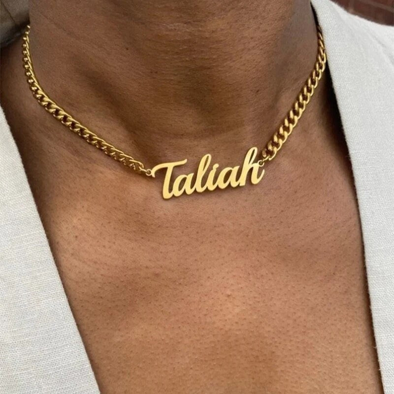 18K Gold Plated Personalized Name Necklace, Customized Name Necklace Handcrafted Custom Jewelry, Nameplate Pendant Gifts For Mom, For Her