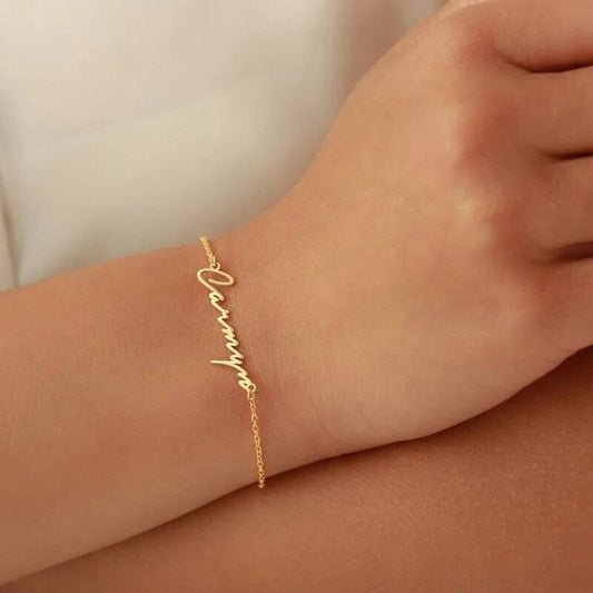 18K Gold Plated Personalized Name Bracelet, Customized Name Bracelet Handcrafted Custom Jewelry, Nameplate Jewelry Gift For Mom, For Her