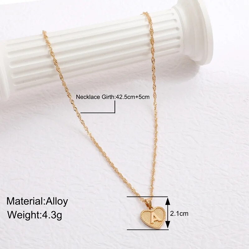 18K Gold Plated Personalized Initial Heart Letter Necklace Customized A-Z Custom Pendant Necklace Jewelry Dainty Minimalist Handmade Gift