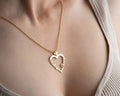 18K Gold Plated Customized Two Hallow Heart Name Necklace, Personalized Engraved Heart Pendant Custom Name Necklace, Customized Jewelry Gift