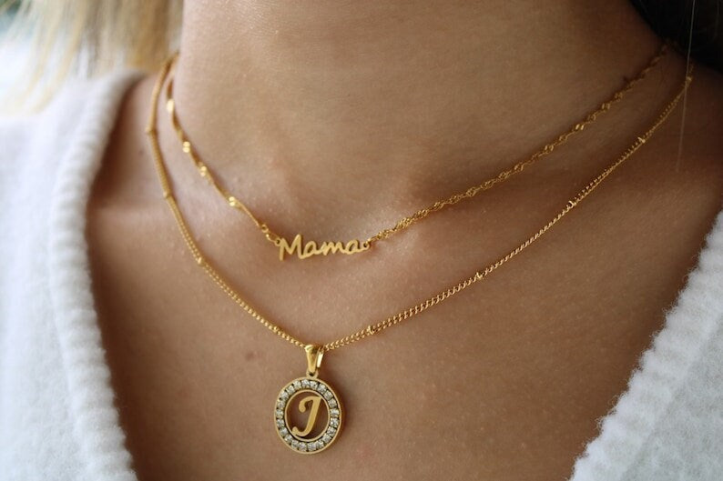 18K Gold Plated Personalized Letter Initial Disc Necklace A-Z Letter Initial Pendant Customized Handmade Jewelry Custom Pendant Gift for Her