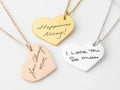 18K Gold Plated Actual Handwriting Heart Necklace Personalized Signature Remembrance Jewelry Customized Engraved Jewelry, Handmade Jewelry