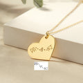 18K Gold Plated Actual Handwriting Heart Necklace Personalized Signature Remembrance Jewelry Customized Engraved Jewelry, Handmade Jewelry