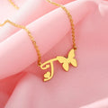 18K Gold Plated Personalized Initial Letter With Butterfly Necklace, A - Z Pendant Customized Necklace, Jewelry Custom Handmade Jewelry Gift