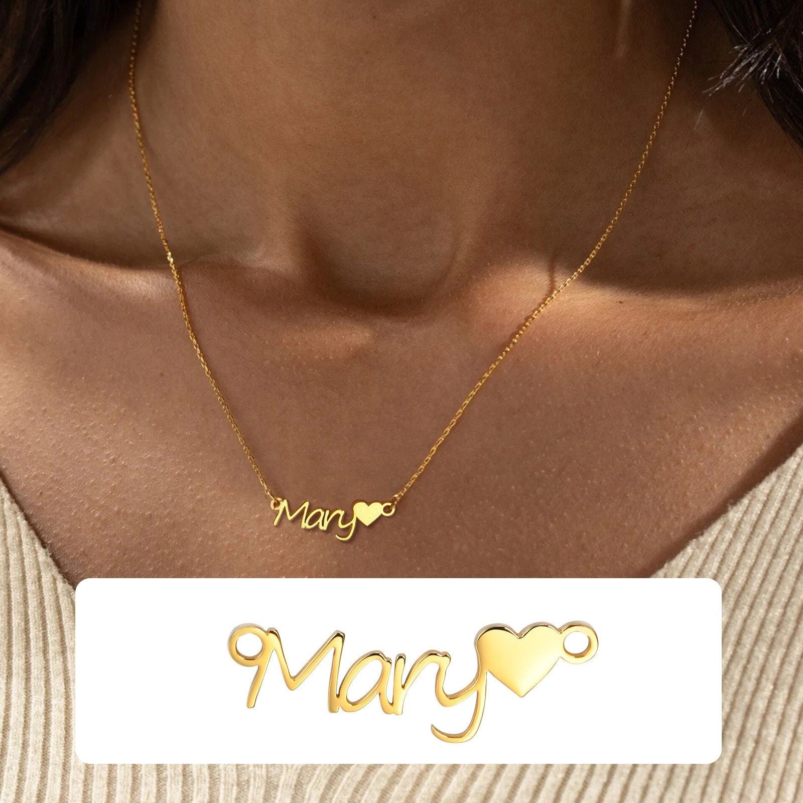 18K Gold Plated Personalized Name Necklace Heart Customized Name Necklace Handcrafted Custom Jewelry Nameplate Pendant Gift For Mom, For Her