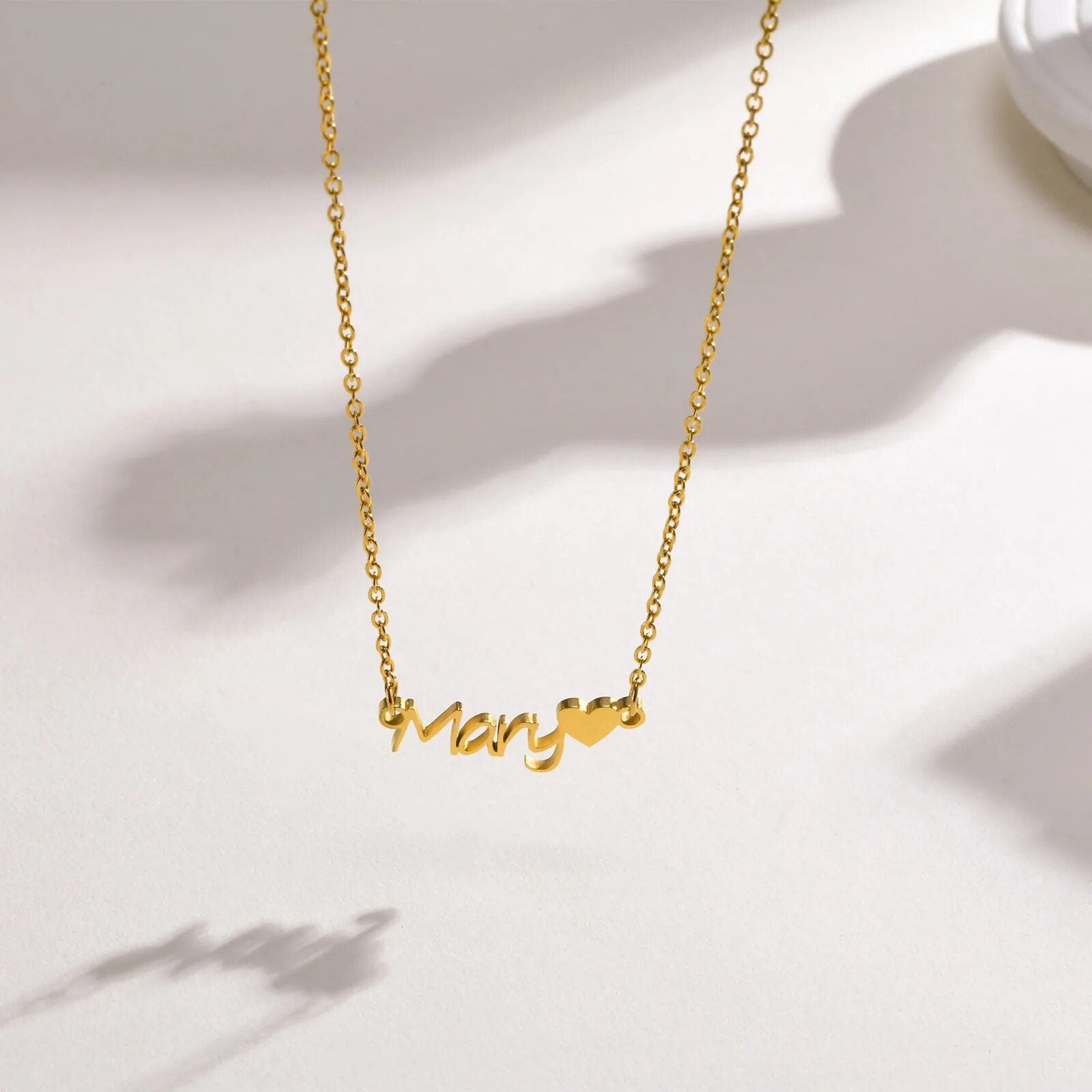 18K Gold Plated Personalized Name Necklace Heart Customized Name Necklace Handcrafted Custom Jewelry Nameplate Pendant Gift For Mom, For Her