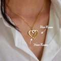 18K Gold Plated Customized Two Hallow Heart Name Necklace, Personalized Engraved Heart Pendant Custom Name Necklace, Customized Jewelry Gift