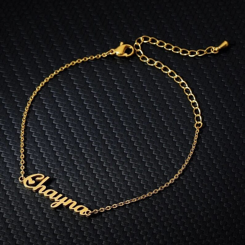 18K Gold Plated Personalized Name Bracelet, Customized Name Bracelet Handcrafted Custom Jewelry, Nameplate Jewelry Gift For Mom, For Her