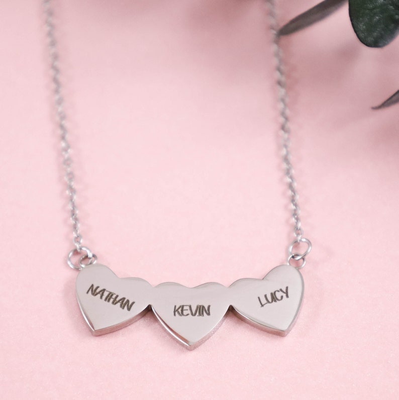 18K Gold Plated Personalized Multiple Heart Family Name Necklace Customized Heart Pendant Gift For Mom Engraved Kids Names Pendant Jewelry