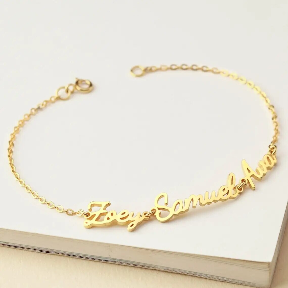 18K Gold Plated Personalized Multiple 1-4 Name Bracelet, Customized Engraved Name Bracelet Handcrafted Custom Jewelry Nameplate Gift For Her