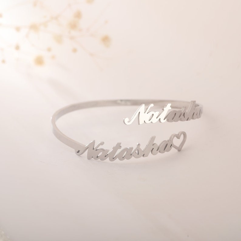 18K Gold Plated Two Name Bangle Bracelet Personalized Name Personalized Cuff Bracelet Customized Jewelry, Custom Name Bracelet Gift For Her