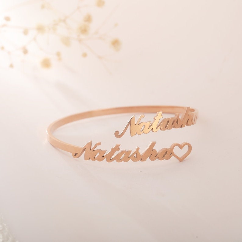 18K Gold Plated Two Name Bangle Bracelet Personalized Name Personalized Cuff Bracelet Customized Jewelry, Custom Name Bracelet Gift For Her