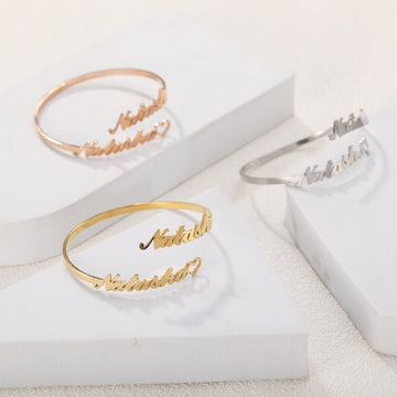 18K Gold Plated Two Name Bangle Bracelet Personalized Name Personalized Cuff Bracelet Customized Jewelry, Custom Name Bracelet Gift For Her