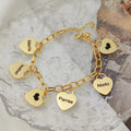 18K Gold Plated Engraved Heart Shaped Charm Bracelet, Customized Nameplate Bracelet, Personalized Heart Jewelry Custom Jewelry Gift for Her