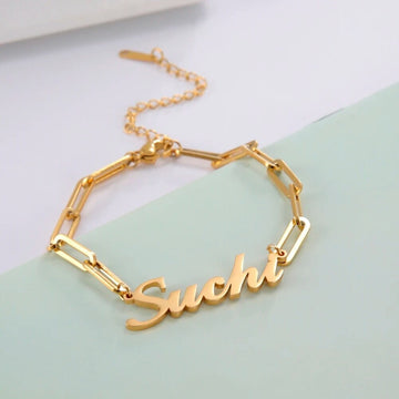 18K Gold Plated Personalized Name Bracelet Customized Name Bracelet Bangle Paperclip Chain Handcrafted Custom Jewelry Nameplate Jewelry Gift