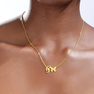 18K Gold Plated Personalized Initial Letter With Butterfly Necklace, A - Z Pendant Customized Necklace, Jewelry Custom Handmade Jewelry Gift