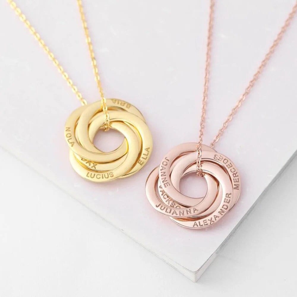 18K Gold Plated 2-5 Linked Interlocking Circle Name Necklace Personalized Engraved Children Name Necklace, Customized Jewelry Pendant Gift