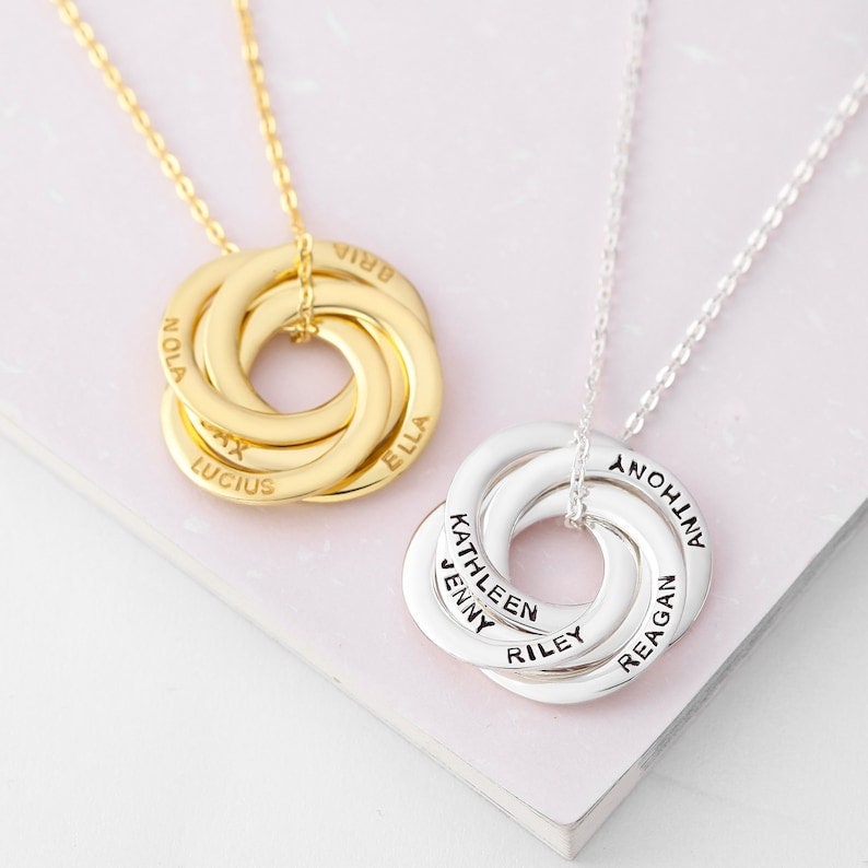 18K Gold Plated 2-5 Linked Interlocking Circle Name Necklace Personalized Engraved Children Name Necklace, Customized Jewelry Pendant Gift