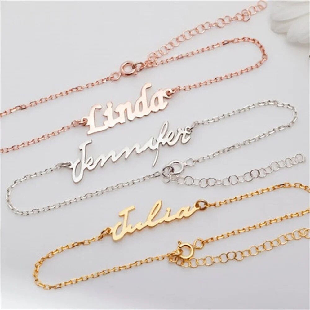 18K Gold Plated Personalized Name Bracelet, Customized Name Bracelet Handcrafted Custom Jewelry, Nameplate Jewelry Gift For Mom, For Her