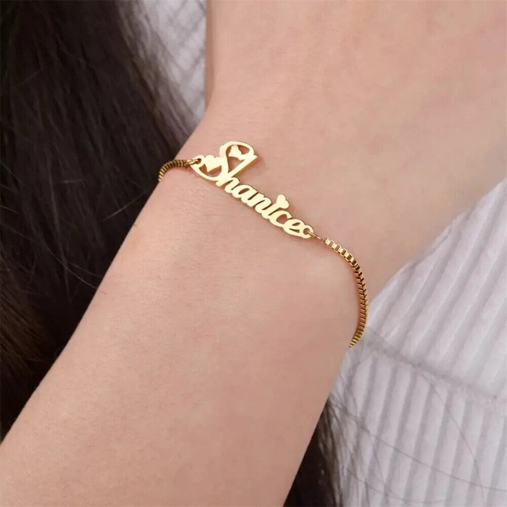 18K Gold Plated Personalized Name Bracelet, Customized Name Bracelet Handcrafted Custom Jewelry, Nameplate Jewelry Gift For Mom, For Her