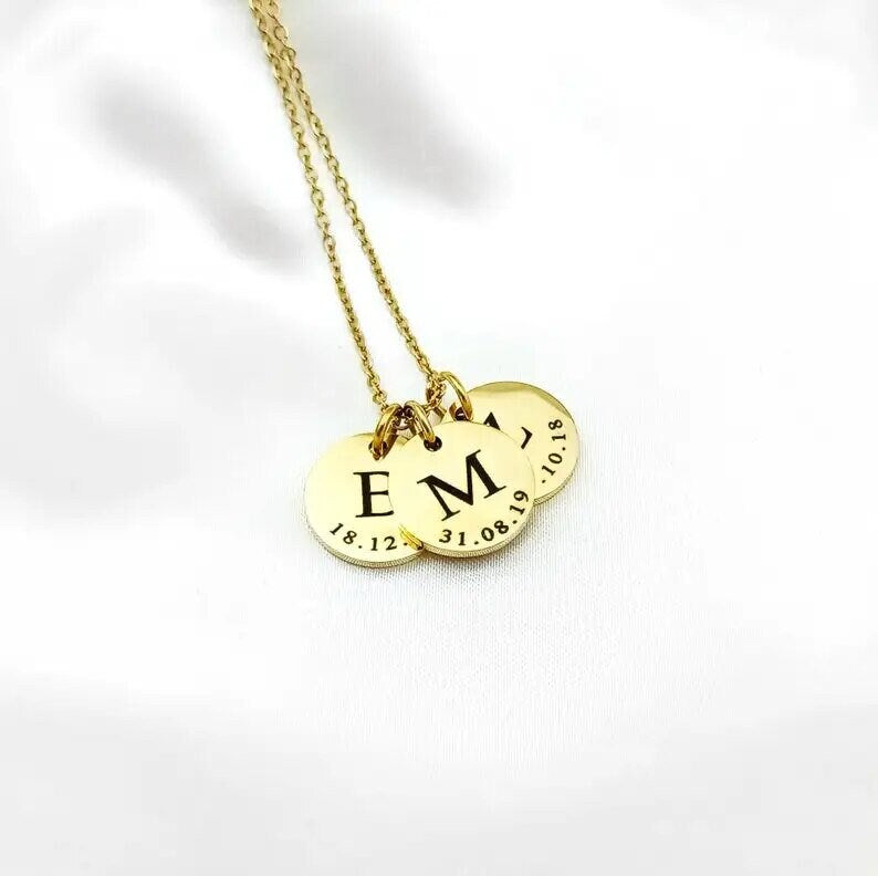 18K Gold Plated Personalized Letter Initial Disc Necklace A-Z Letter Initial Pendant Customized Handmade Jewelry Custom Pendant Gift for Her