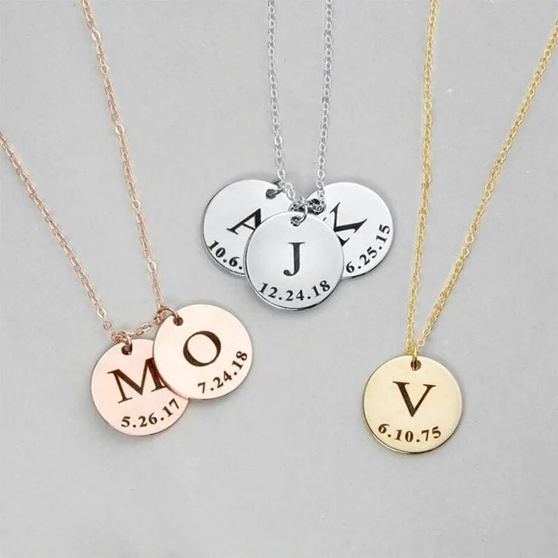 18K Gold Plated Personalized Letter Initial Disc Necklace A-Z Letter Initial Pendant Customized Handmade Jewelry Custom Pendant Gift for Her