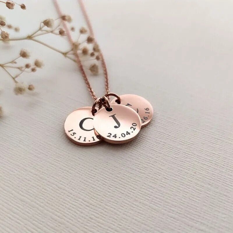 18K Gold Plated Personalized Letter Initial Disc Necklace A-Z Letter Initial Pendant Customized Handmade Jewelry Custom Pendant Gift for Her