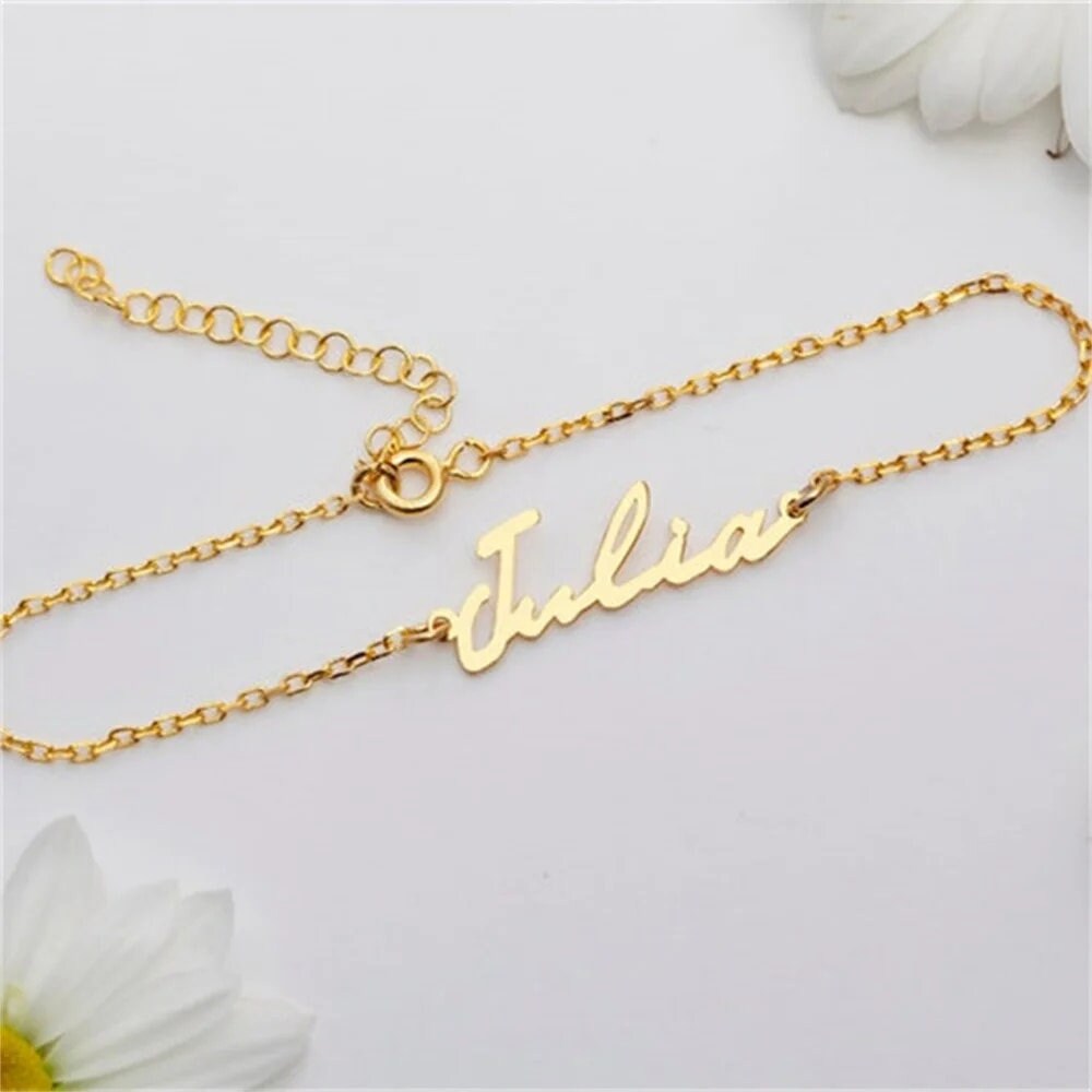 18K Gold Plated Personalized Name Bracelet, Customized Name Bracelet Handcrafted Custom Jewelry, Nameplate Jewelry Gift For Mom, For Her