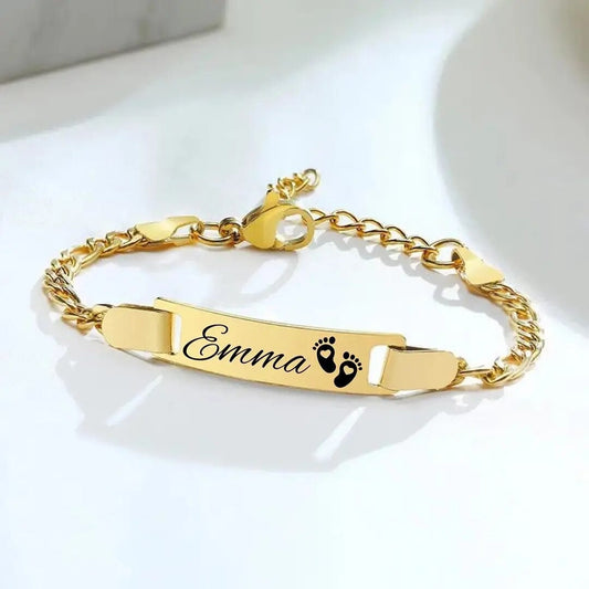 18K Gold Plated Personalized Baby Bracelet, Customized Name Jewelry, Nameplate Engraved Baby Bangle Custom Children's Jewelry For Baby Gift