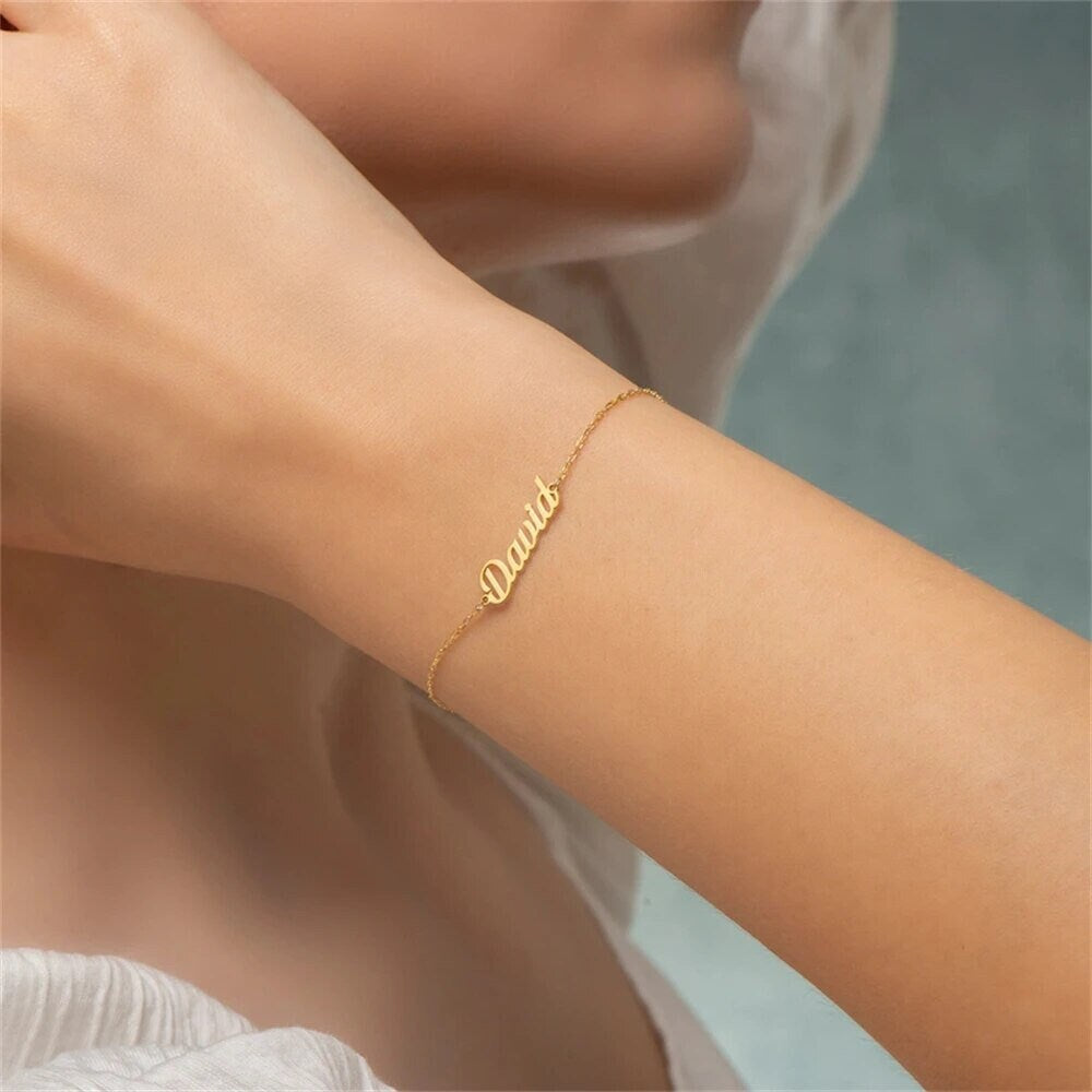 18K Gold Plated Personalized Name Bracelet, Customized Name Bracelet, Handcrafted Custom Jewelry, Nameplate Bangle, Gift For Mom, For Her