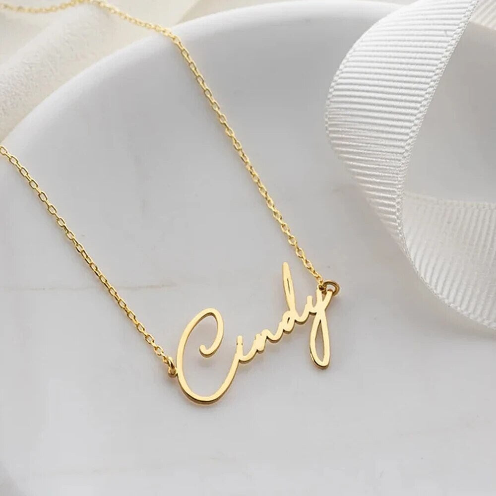 18K Gold Plated Personalized Name Necklace, Customized Name Necklace Handcrafted Custom Jewelry, Nameplate Pendant Gifts For Mom, For Her