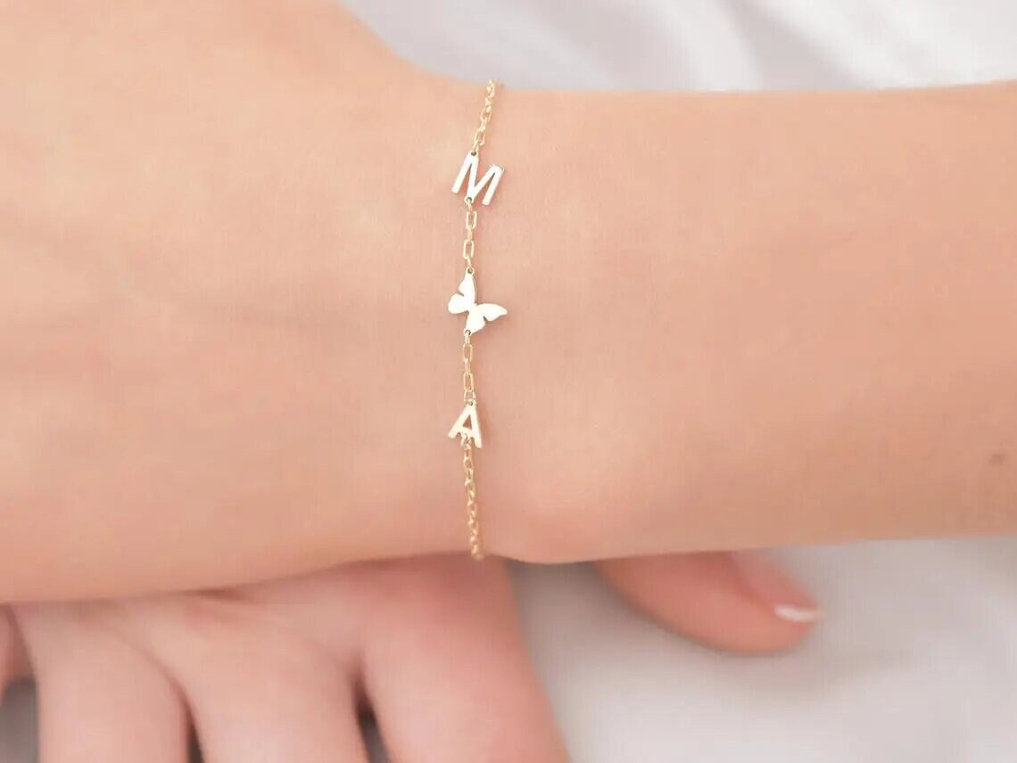 18K Gold Plated Personalized Initial Letter Bracelet Custom Name Jewelry Tiny Initial Bracelet Customized Jewelry Gift, Name Letter Bracelet