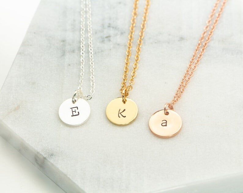 18K Gold Plated Personalized Letter Initial Disc Necklace A-Z Letter Initial Pendant Customized Handmade Jewelry Custom Pendant Gift for Her