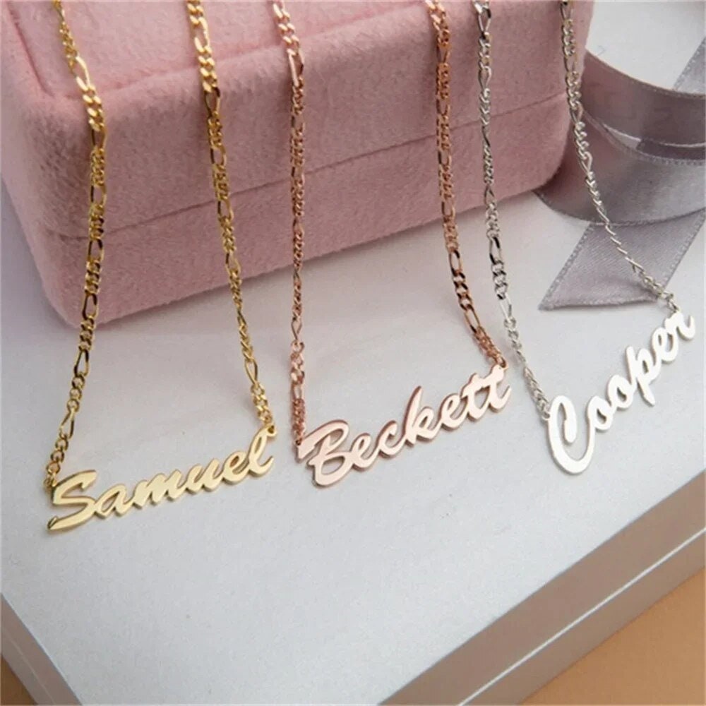 18K Gold Plated Personalized Name Necklace, Customized Name Necklace Handcrafted Custom Jewelry, Nameplate Pendant Gifts For Mom, For Her