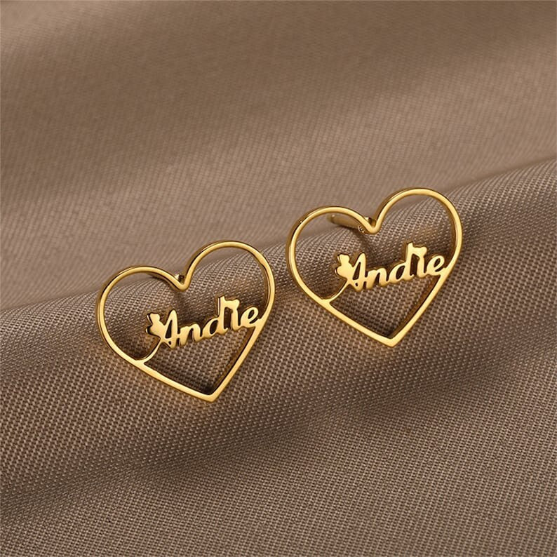 18K Gold-Plated Personalized Name Earrings Studs Heart Custom Jewelry Minimalist, Customizable, Stylish Gifts for Her, Customized Earrings