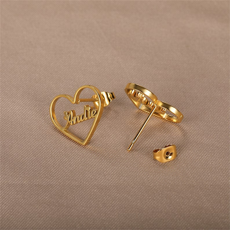 18K Gold-Plated Personalized Name Earrings Studs Heart Custom Jewelry Minimalist, Customizable, Stylish Gifts for Her, Customized Earrings