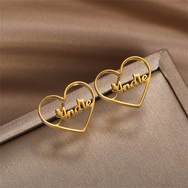 18K Gold-Plated Personalized Name Earrings Studs Heart Custom Jewelry Minimalist, Customizable, Stylish Gifts for Her, Customized Earrings