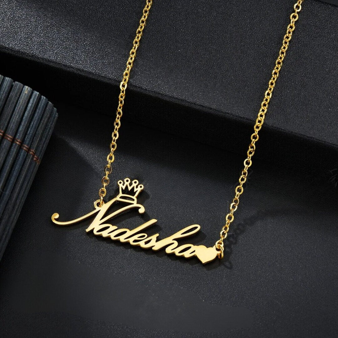 18K Gold Plated Personalized Name Heart & Heart Necklace, Customized Name Necklace Handcrafted Jewelry Custom Nameplate Pendant Gift For Her