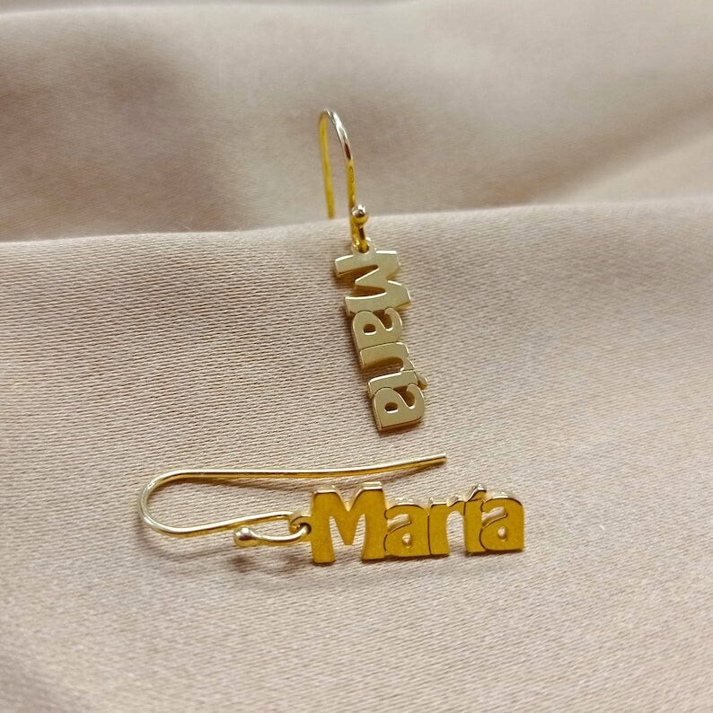 18K Gold-Plated Personalized Vertical Name Dangle Earrings Custom Jewelry Minimalist, Customizable, Stylish Gifts for Her Customized Jewelry