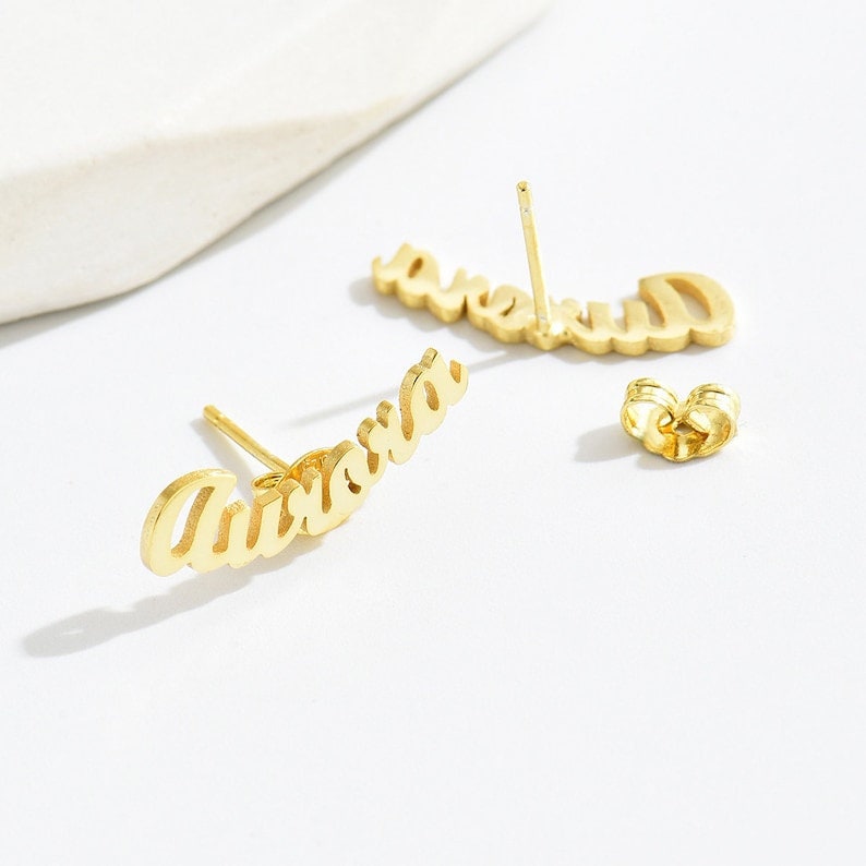 18K Gold-Plated Personalized Name Earrings Studs Nameplate Custom Jewelry Minimalist, Customizable, Stylish Gifts for Her Customized Jewelry