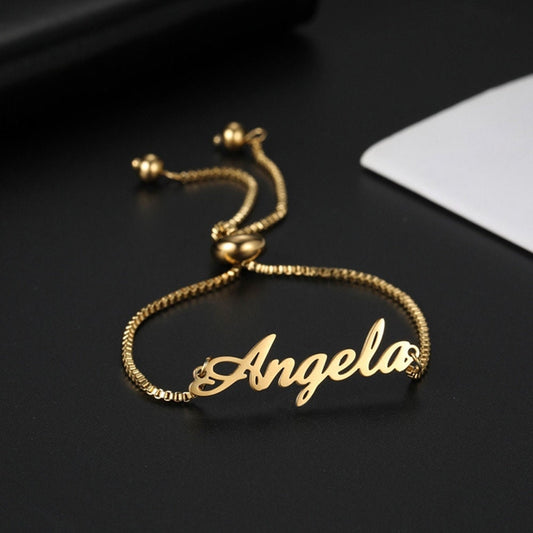 18K Gold Plated Personalized Name Bracelet, Customized Name Adjustable Bracelet Handcrafted Custom Jewelry, Nameplate Jewelry Gift For Her